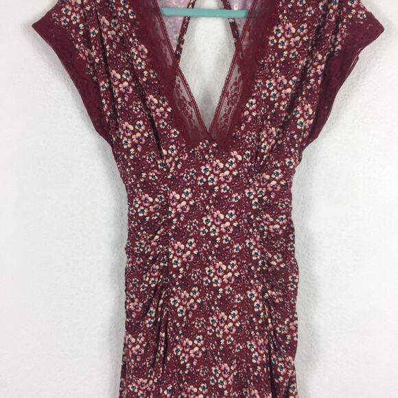 Free People Sweet Talker Lace Mini Dress Size XS Burgundy Floral 90s Grunge Boho - Picture 10 of 16